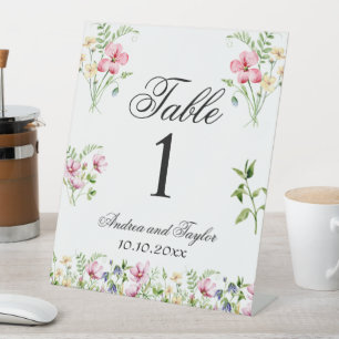 Wasserfarbene Wildblumen Hochzeit Tischnummer Sockelschild