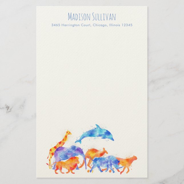 Wasserfarbene Wildtiere, die zusammenlaufen Briefpapier (Vorderseite)