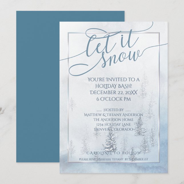 Wasserfarbene Winterbäume Einladung (Vorne/Hinten)