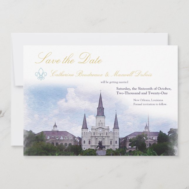 Wasserfarbene Zielort: New Orleans Save The Date (Vorderseite)