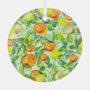 Wasserfarbene Zitronen, Blume, Zitrusmuster. Ornament Aus Glas