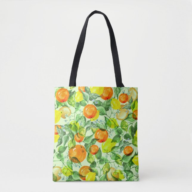Wasserfarbene Zitronen, Blume, Zitrusmuster. Tasche (Vorderseite)