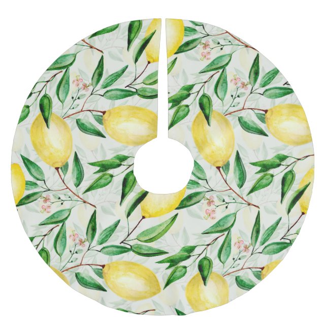 Wasserfarbene Zitronen, nahtlose Fruchtmuster. Polyester Weihnachtsbaumdecke (Vorderseite)