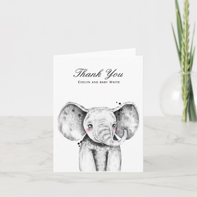 WasserfarbenElefant | Babydusche Dankeschön Karte (Vorderseite)