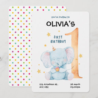 WasserfarbenElefant Einladung zum ersten Geburtsta