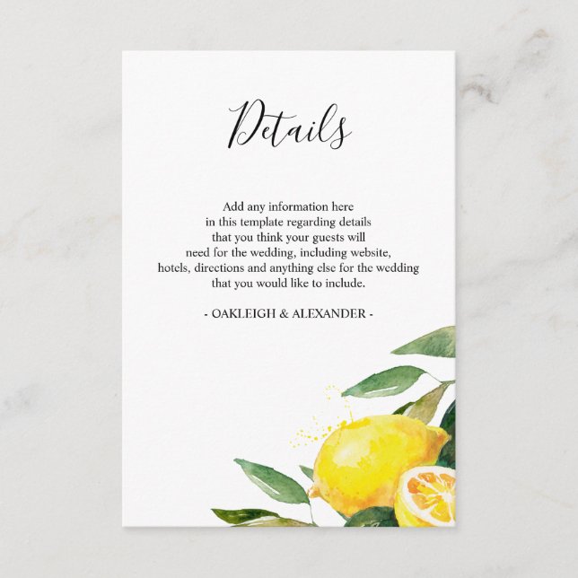 Wasserfarbenemon und Blätter Hochzeitdetails Begleitkarte (Vorderseite)