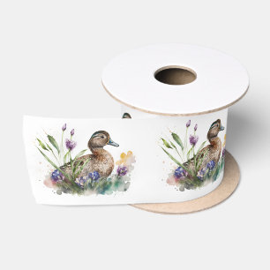 Wasserfarbenente in Blume Satinband
