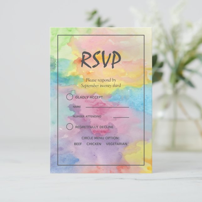 Wasserfarbener Abstrakter Whimsikfarbener Spaß RSVP Karte (Stehend Vorderseite)