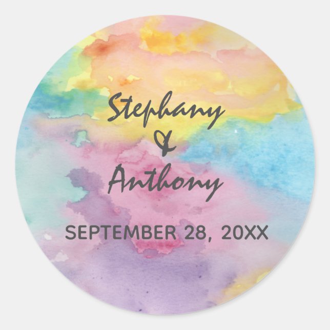 Wasserfarbener Abstrakter Whimsikfarbener Spaß Runder Aufkleber (Vorderseite)