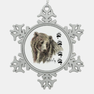 Wasserfarbener Bär Wilhelm Tell Schneeflocken Zinn-Ornament