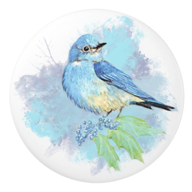 Wasserfarbener Berg Bluebird Bird Naturkunde Keramikknauf (Vorderseite)