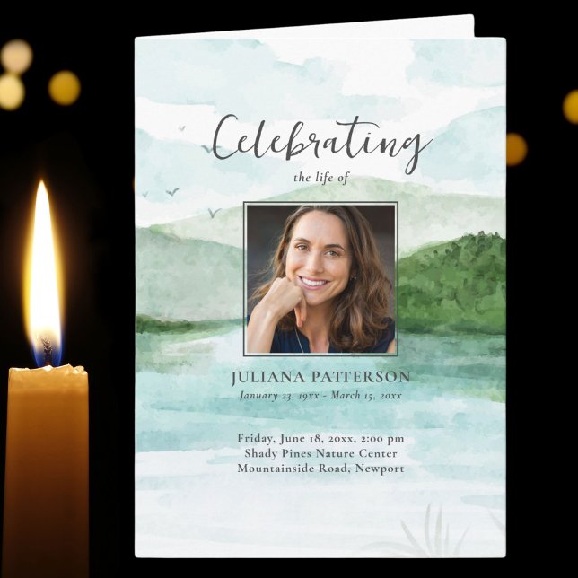 Wasserfarbener Bergsee Beerdigung Programm (Von Creator hochgeladen)