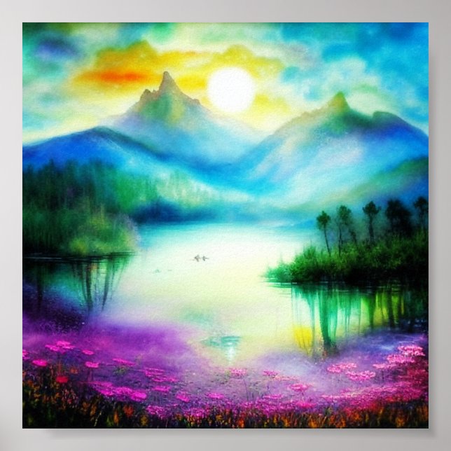 Wasserfarbener Bergsee Poster (Vorne)