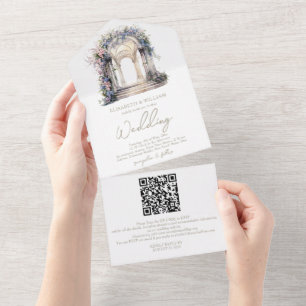 Wasserfarbener Blumenbogen Hochzeitsszenario Rsvp  All In One Einladung