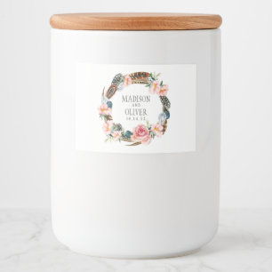 Wasserfarbener Blumenstrauß mit Federn   Hochzeit Lebensmitteletikett