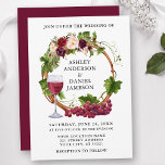 Wasserfarbener Blumenstrauß Weintrauben Einladung<br><div class="desc">Moderne elegante Watercolor Trauben und Weine Holzreath Wedding Einladung umfasst burgundische Rose,  rosa Rosen,  rote Rosen und botanische Vegetation.</div>