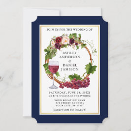Wasserfarbener Blumenstrauß Weintrauben Wreath Blu Einladung