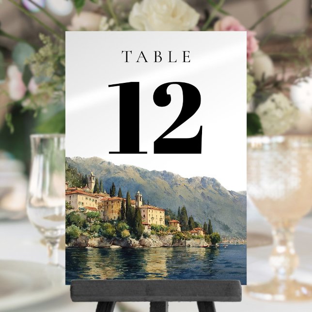 Wasserfarbener Comer See Tischnummer Italien (Watercolor Lake Como Italy Table Number)
