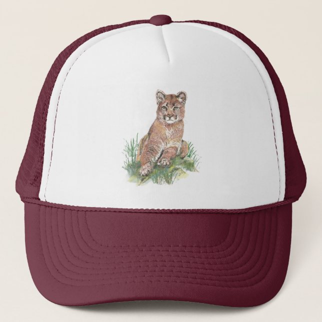Wasserfarbener Cougar Berg Löwe Truckerkappe (Vorderseite)
