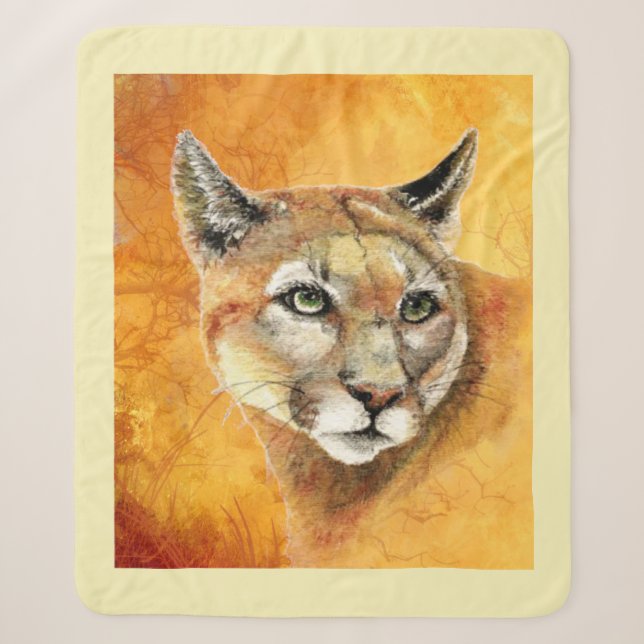 Wasserfarbener Cougar Mountain Lion Cat Wildlife Sherpadecke (Vorderseite)