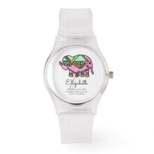 Wasserfarbener Elefant, farbenfroh, modern persona Armbanduhr