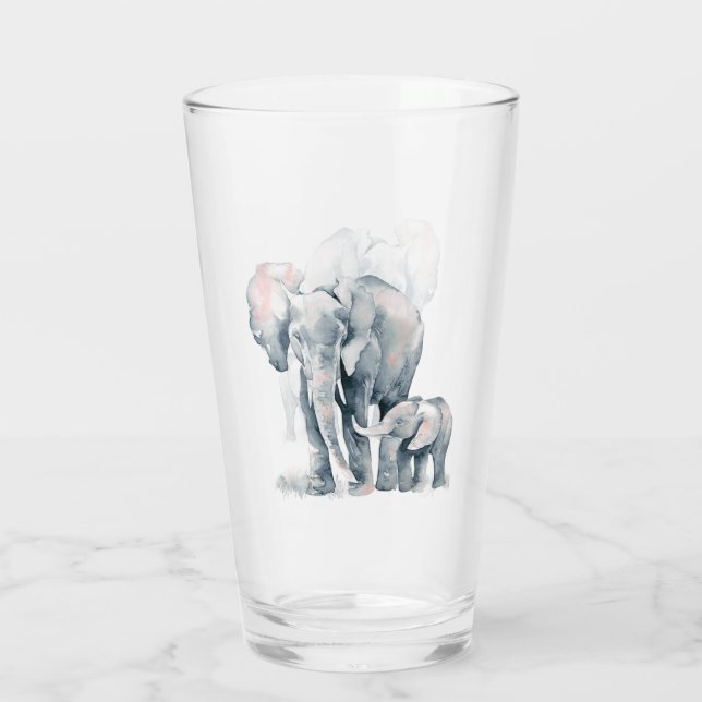 Wasserfarbener Elefant & Kalb Natur Glas (Rückseite)