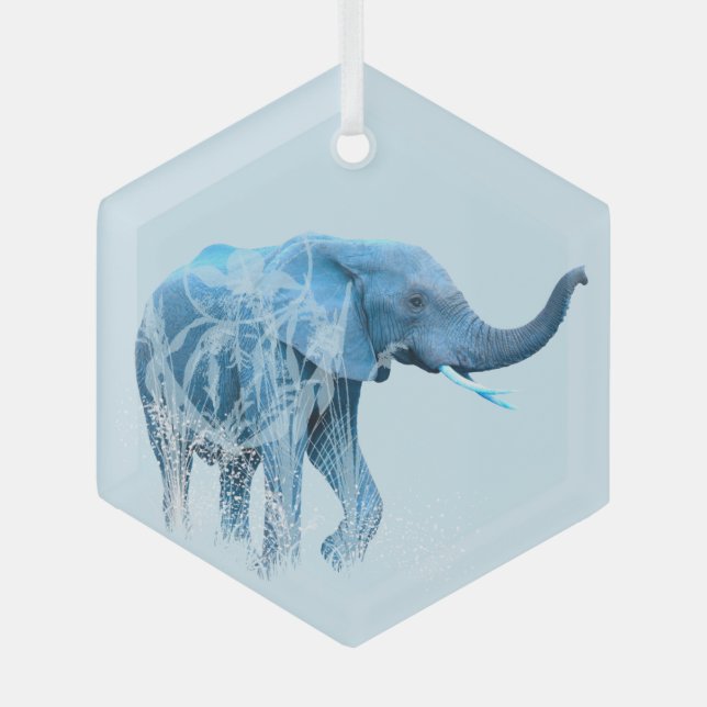 Wasserfarbener Elefant Wildlife Tierwelt Art Ornament Aus Glas (Vorderseite)