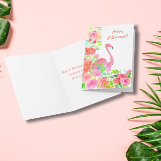 Wasserfarbener Flamingo mit Blumen zum glücklichen Karte