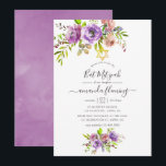 Wasserfarbener Frühling Bat Mitzvah Einladung<br><div class="desc">Lila und pfirsichfarbene Rose und Pfirsiche florale Fledermaus Mitzvah Einladung mit Akzenten von Korallen,  Pflaume und Salbei grün.</div>