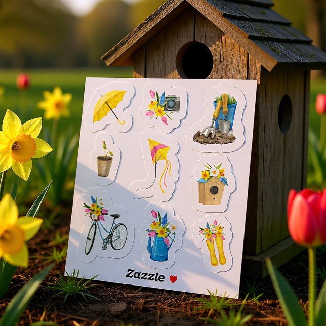 Wasserfarbener Frühling mit Blume Bouquet Set 1 Aufkleber (Watercolor Spring Garden Cottage Flowers Sticker)