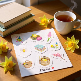 Wasserfarbener Frühling mit Blume Bouquet Set 2 Aufkleber