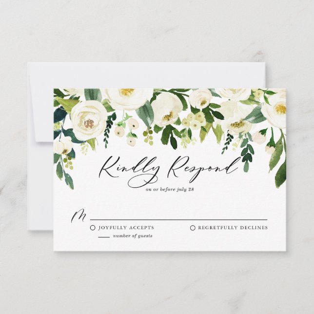Wasserfarbener Frühling Weiße Blume Garland Hochze RSVP Karte (Vorderseite)