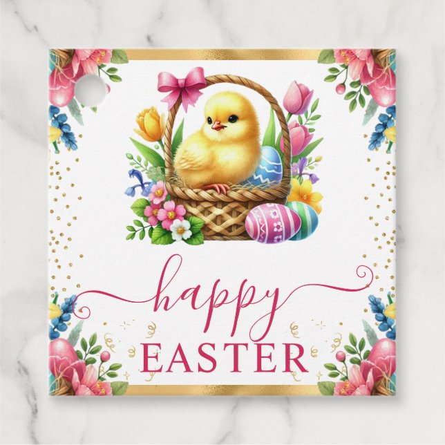 Wasserfarbener Frühlingskorb Ostern Geschenkanhänger (Vorderseite)