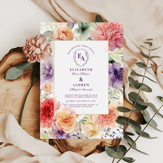 Wasserfarbener Garten Blumenzwiebelblumen Hochzeit Einladung (Von Creator hochgeladen)