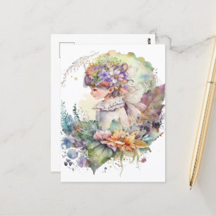 Wasserfarbener Garten Girl - Kleine Fee Postkarte