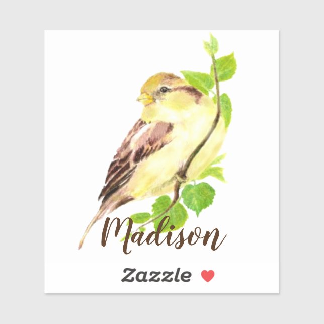 Wasserfarbener Garten Vogel Individuelle Name Aufkleber (Blatt)