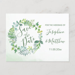 Wasserfarbener Grünkranz Save the Date Ankündigungspostkarte