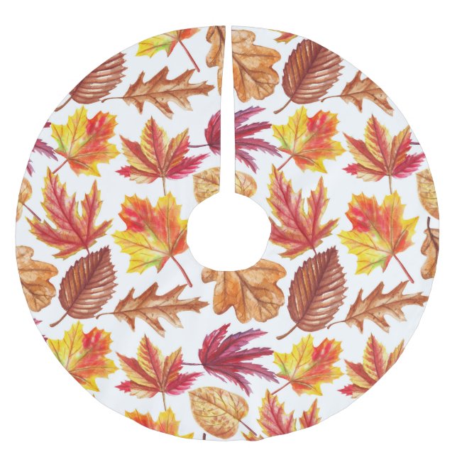Wasserfarbener Herbst botanische, nahtlose Komposi Polyester Weihnachtsbaumdecke (Vorderseite)