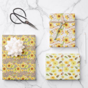 Wasserfarbener Herbst Sonnenblumen, Blume Muster Geschenkpapier Set