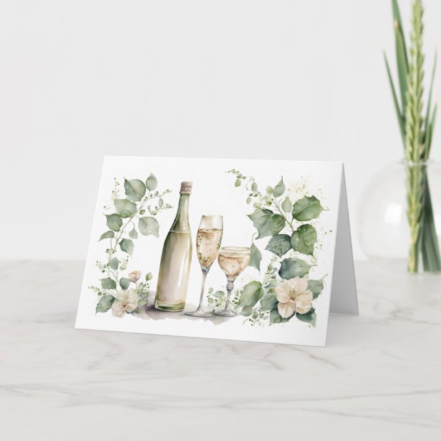 Wasserfarbener Hochzeitswein und Ivy Karte (Vorderseite)