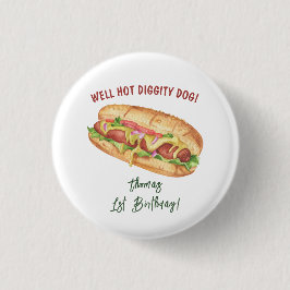 Wasserfarbener Hot-Dog-Kindergeburtstag Button