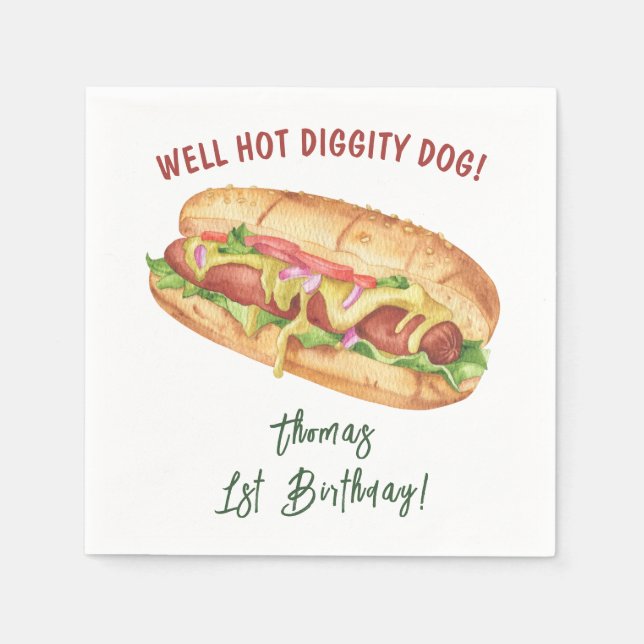Wasserfarbener Hot-Dog-Kindergeburtstag Serviette (Vorderseite)