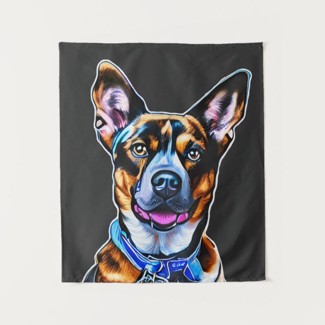 Wasserfarbener Hund Portrait Handgemalt, Abgeschie Wandteppich (Vorderseite)