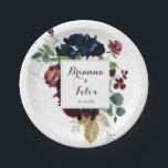 Wasserfarbener Illustrierter Fall Blumenkuchen Pappteller<br><div class="desc">Diese illustrierte, im Herbst blühende Hochzeitskuchen mit Aquarell eignet sich perfekt für einen einfachen Hochzeitsempfang. Das Design mit kunstvoll handbemalten Aquarellblau, bordeauxrot, rot, rot, blüten Rose und Pfannkuchen mit eleganten grünen Blätter inspiriere die farbenfrohe, idyllische Herbstschönheit. Machen Sie es sich selbst, indem Sie die Namen der Braut und Bräutigam und...</div>