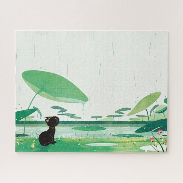 Wasserfarbener Katzenfrosch im Regen (Horizontal)