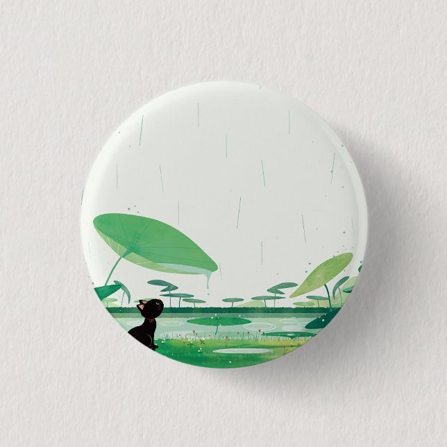 Wasserfarbener Katzenfrosch im Regen Button (Vorderseite)