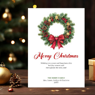 Wasserfarbener Kiefernkranz Weihnachtsgruß-Design Feiertagskarte