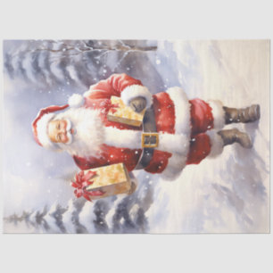 Wasserfarbener Klassiker Santa Claus im Schneewald Seidenpapier