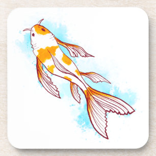 Wasserfarbener Koi Fisch auf weißer Illustration Getränkeuntersetzer