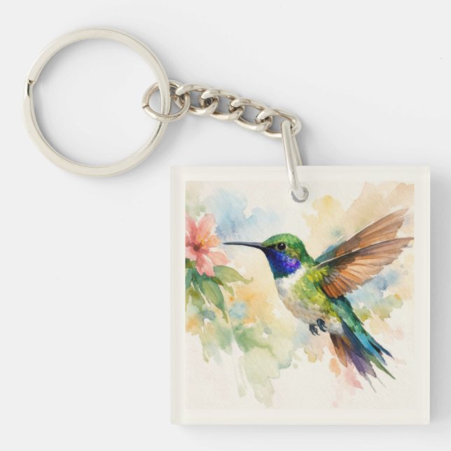 Wasserfarbener Kolibri Schlüsselanhänger (Vorderseite)